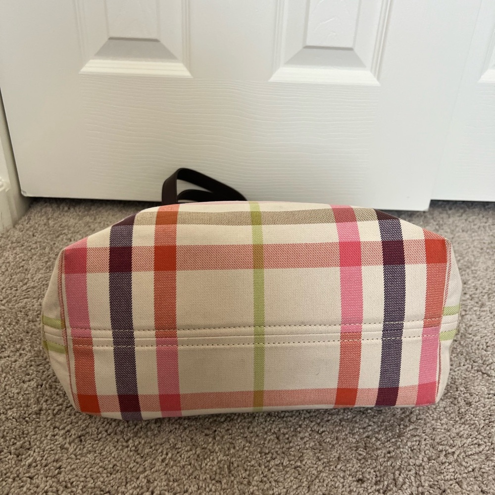 Authenticated Burberry Canvas Leather Trimmed Rainbow Checkered Shoulder Bag - Picture 5 of 12